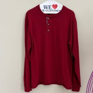 Classic Haynes Beefy Red Long Sleeve Henley Shirt